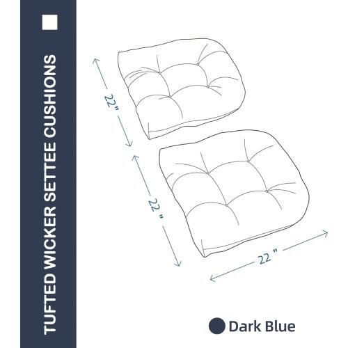Outdoor Chair Cushions 22x22x4 Inch Set of 2, Dark Blue | Tufted Seat Pads with Ties for Patio Furniture Wicker Chairs Dining Chair, Waterproof Fade Resistant, Indoor Outside Use