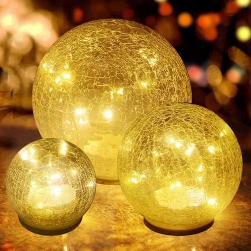 Crackle Globe LED Lamp Battery Operated , Lighted Glass Orb for Festival Christmas Decoration, Gold Mercury Glass Ball Light for Living Room Indoor (No Timer)