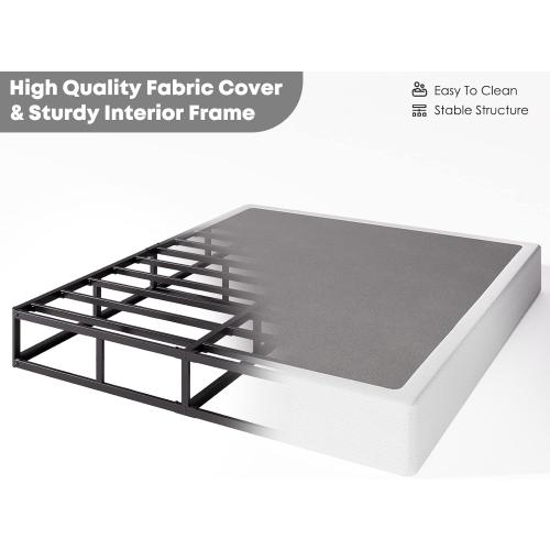 Box-Spring-Queen, 9 inch Metal Queen Box Spring Only, Heavy Duty Queen Size Box Spring with Fabric Cover, Easy Assembly, Non Slip, Noise Free
