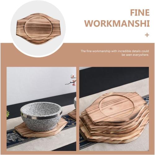 UPKOCH Stand Pads 2pcs Korean Dolsot Stone Bowl Wood Base Casserole Pot Tray Bibimbap Bowl Wood Mat Pot Trivet Trivet Coaster for Cooking Korean Soup and Food Desktop Desktop Stand