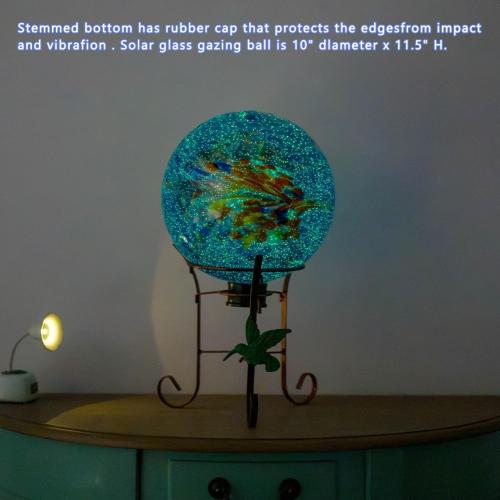 10 Diameter Garden Gazing Balls with 8.5 Hummingbird Metal Stand Indoor Outdoor Glass Globe Sphere Yard Ornament Gazing Balls for Garden,Home,Lawn,Patio,Porch(Blue)