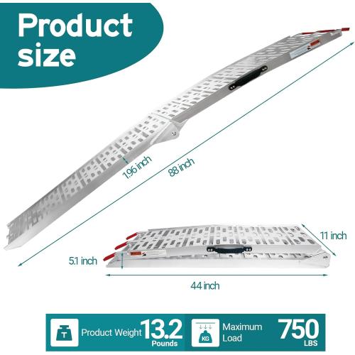 1 Pc Aluminum Loading Ramp with Handle, 750 Lbs Capacity, 7.25ft Motorcycle Ramp Folding Powerspots Ramps with Load Straps for Pickup Trucks, Motorcycles, Lawnmowers, Dirt Bikes