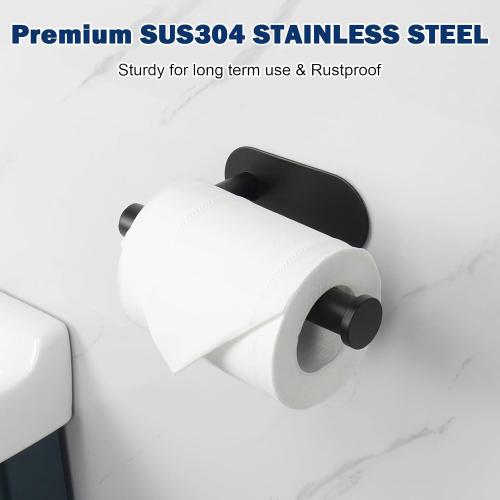 NearMoon Toilet Paper Holder Self Adhesive, Premium Thicken SUS304 Stainless Steel Rustproof Adhesive Toilet Roll Holder no Drilling for Bathroom, Kitchen, Washroom (1 Pack, Matte Black)