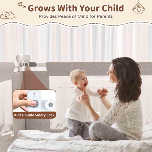3-Piece King Size Bed Rail for Toddlers - Height Adjustable Baby Bed Rail Guard with Headboard Rod,Safety Bed Rails for King Size Bed with Child Lock(78.74x78.74x74.8 Inch)