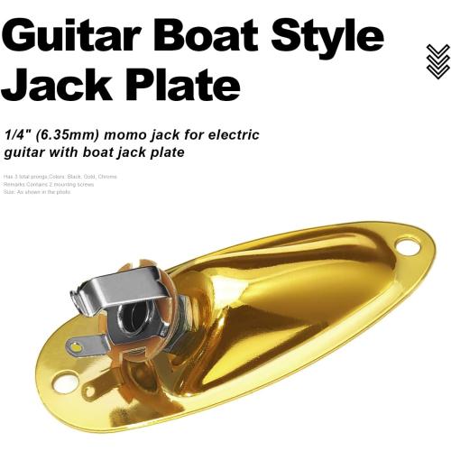 MAXCHEER Guitar Input Jack Socket Plate Output Loaded Boat Style 1/4 Inch with Screws for Fender Stratocaster Strat St Mono Electric Guitar for Electric Guitar Replacement Parts (Gold)