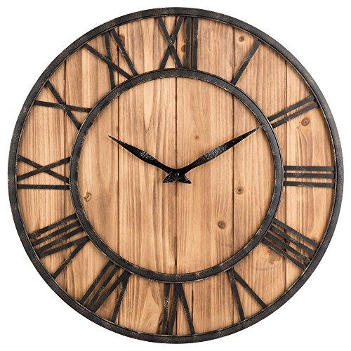 Metal & Solid Wood Noiseless Wall Clock (Wood, 24-inch)