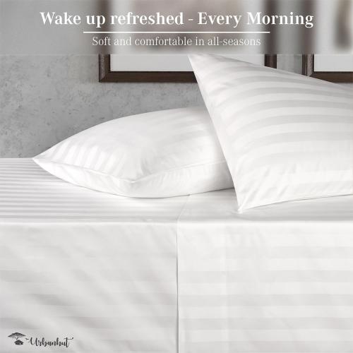 URBANHUT 1000 Thread Count 100% Cotton Damask Full Size Sheets, Long Staple Striped Bedsheet, Luxury Hotel Sateen Weave - Soft & Breathable, Better Than Egyptian, 16 Deep Pocket - White