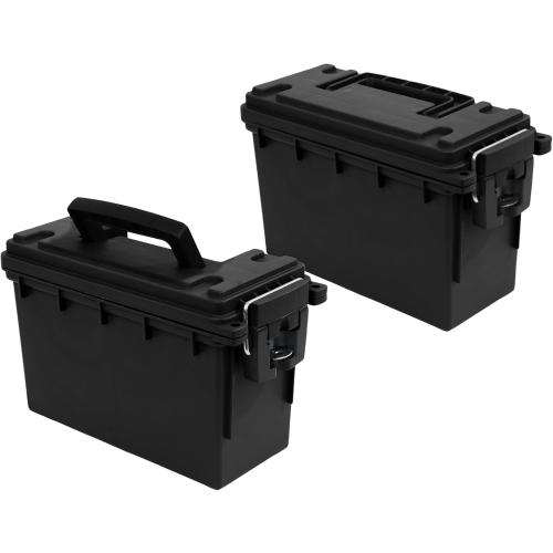 Sheffield 12790 2-Pack Ammo Storage Box, Stackable .30 Cal Field Boxes, Water and Dust Resistant, Lockable Storage Box with Handle, Secures Hunting Gear, Supplies, and Bullets, Made in The USA, Black