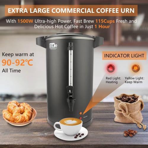 115-Cup 20L Commercial Coffee Urn, Festa Essential 1500W Double Wall Large Percolate Coffee Maker Stainless Steel Hot Water Urn Dispenser with Double Dripless Faucet, Quick-Brewing for Catering, Black