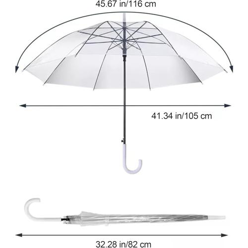 10 Pack Clear Wedding Umbrellas Bulk Transparent Auto Open Close Windproof Waterproof Stick Umbrellas with White J-Hook Handle for Brides, Grooms, Photography & Outdoor Events