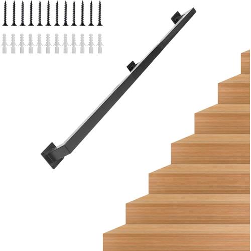 8FT Stair Handrail, Wall-Mounted Square Staircase Handrail, Stair Railing for Indoor & Outdoor Steps, Non-Slip Metal Steel Grab Bar for Stairs, Loft, Porch