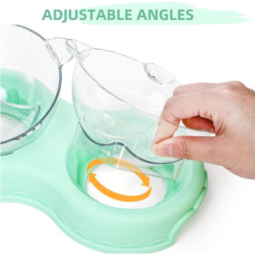 WRINGKIT Triple Cats Bowls, Cat Food Water Bowl with Mat and Scoop, 15° Tilted Raised Cat Bowl Dishes with Automatic Water Bottle, Pet Feeding Bowls for Cats, Small Dogs, Wet, Dry Food