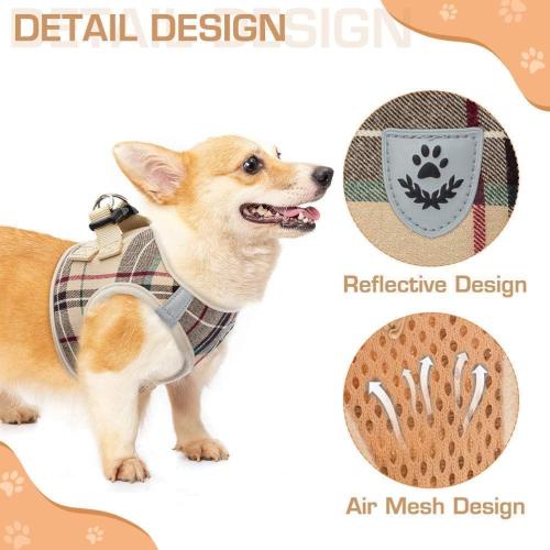 KOOLTAIL Dog Harness for Small Medium Dogs,Dog Harness and Leash Set, Step in No Pull Soft Mesh Padded Adjustable and Reflective Pet Vest Harness Puppy, Plaid Extra Harness for XS S Dogs, Beige S