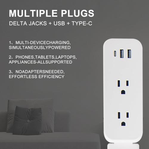 Electrical Outlet Extender Stick - Features USB-A, USB-C and 2 AC Outlets, Extends 22-34, Rotates 180° Access Hard-to-Reach Outlets, Wall Plug Power Socket Expander Nightstands, Sofa, Desks and More