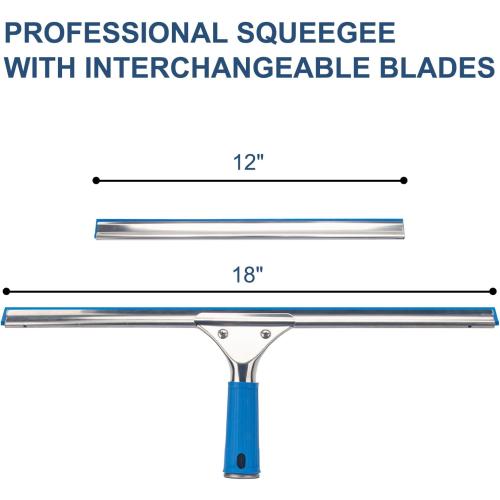 18” Professional Squeegee for Window Cleaning with 12” Replacement Blades