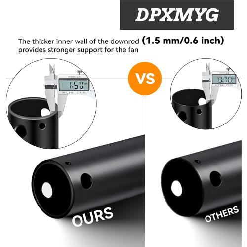 36 inch Ceiling Fan Downrod, 3 FT Black Downrod for Ceiling Fan, 1 inch Outside Diameter, Boom Suitable for a Wide Range of Fans (Black, Not Threaded)