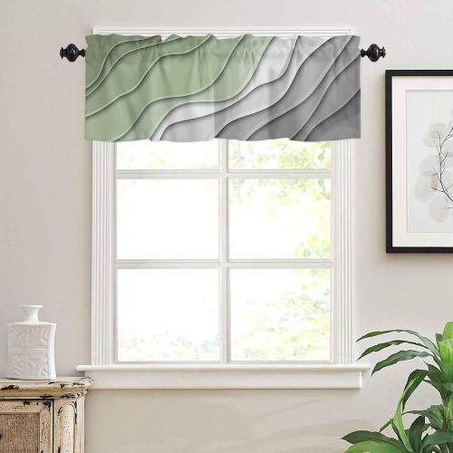 Sage Green Grey Ombre Valances for Windows, Modern Geometric Kitchen Curtains Window Treatment Decor, Abstract Art Aesthetic Cream Rod Pocket Short Window Valances for Living Room/Bedroom, 54 x 18