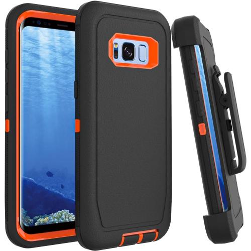 Case for Galaxy S8 with Clip, Heavy-Duty Tough Rugged Shockproof Drop Protective Cover Cases for Samsung Galaxy S8, Black Orange