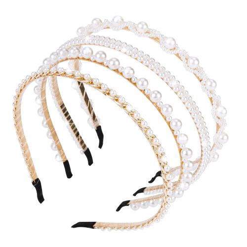 Pearl Headbands 4 Pack - White Faux Pearl Bridal Hair Hoops, Cute Party and Wedding Hair Accessories for Women and Girls