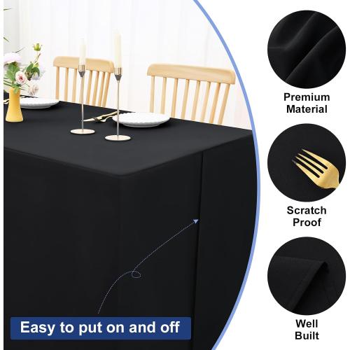 homing 2 Packs Rectangle Fitted Tablecloth, 6 Foot Washable Fabric Table Cloth, Waterproof Polyester Table Cover for Party, Trade Show, Outdoor and Indoor (Black, 30 x 72)