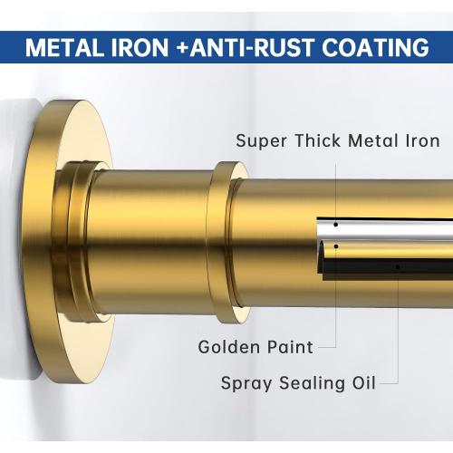 BRIOFOX Industrial Shower Curtain Rod - Rustproof Non-Slip 43-72 Inches Tension Curtain Rod for Window or Bathroom, Sunglow Gold