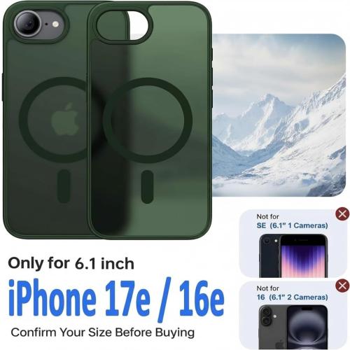 Magnetic Shockproof for iPhone 17e & iPhone 16e Case [Compatible with MagSafe] [Military-Grade Protection] Anti-Yellowing, Matte Protective Phone Case for iPhone 17 e/16 e 6.1, Green