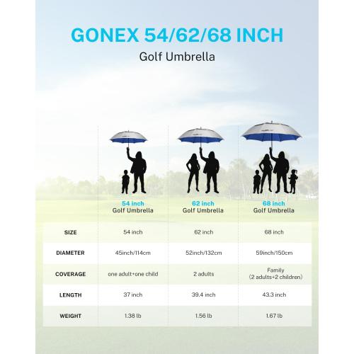Gonex 54/62/68/72/80 Inch Extra Large Golf Umbrella, Automatic Open Travel Rain Umbrella with Windproof Water Resistant Double Canopy, Oversize Vented Umbrellas for 2-3 Men and UV Protection, Multiple Colors