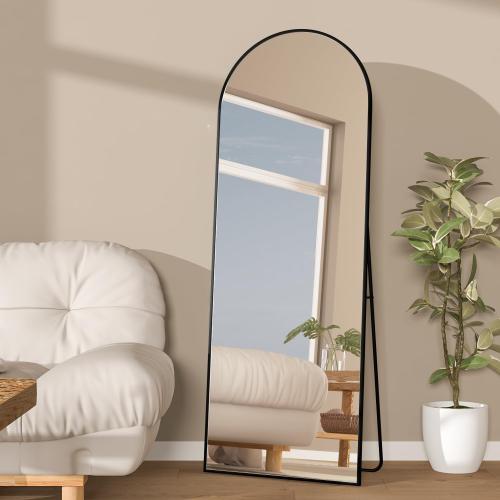 Full Length Mirror, 56x16 Arch Mirror Floor Mirror with Stand, Black Arched Full Body Standing or Leaning Mirrors for Bedroom, Living Room