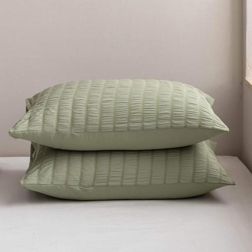 Soft Pillow Cases Set of 2, Seersucker Pillowcase Wrinkle, Fade, Stain Resistant, 100% Brushed Microfiber, King Size 20x40 Inches Pillow Covers with Envelope Closure, Green Bean