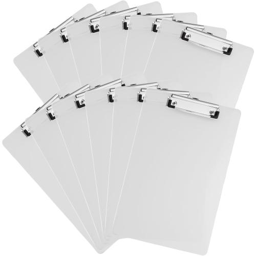 12 Pack Plastic Clipboards 12.6 x 9 inch Transparent Hardboard Office Whiteboard Clipboard with Low Profile Metal Clip, Memo Clipboards for Classroom Office School Supplies