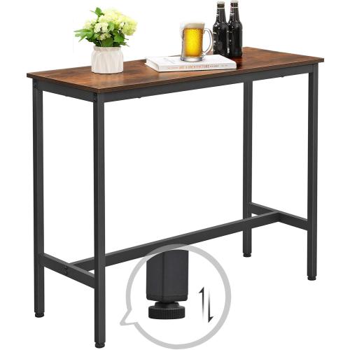 VASAGLE Bar Table, Narrow Long Kitchen Dining Table, Sturdy Metal Frame, Industrial, 15.7 x 39.4 x 35.4 Inches, Rustic Brown and Ink Black ULBT10X