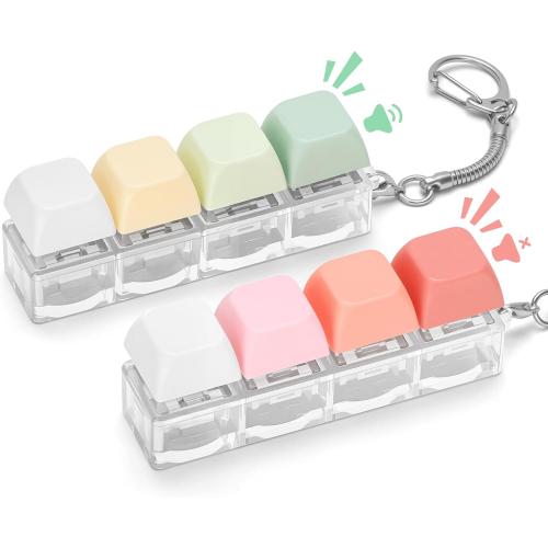 Keyboard Fidget Toy for Adults 2 PCS Slient & Clicky Fidget Keyboard Keychain Clicker Sensory Toys for Anxiety Stress Relief (Pink&Green, 2P-4 in 1)