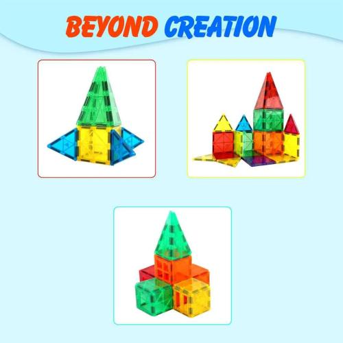 Gemmicc 100 PCS Magnetic Tiles with 2 Cars, STEM Approved Educational Magnet BuildingToys, Magnet Puzzles Stacking Blocks for Boys Girls