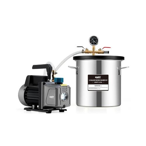 Orion Motor Tech 3 Gal Vacuum Chamber with Pump Kit, 3.5 cfm Vacuum Pump and Chamber Kit with Tempered Glass Lid 5 ft Hose, Vacuum Degassing Chamber Kit for Stabilizing Wood Degassing Silicone Resin