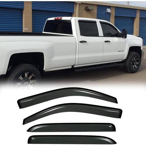 Side Wind Deflector, 4pcs Out-Channel Tape-On Rain Guards Set, Window Visors fit for 2014-2018 Chevrolet Silverado/GMC Sierra 1500 Crew Cab,2015-2018 2500HD-3500HD Crew Cab 94536