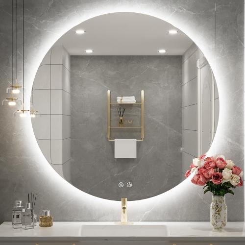 24 Inch Round LED Bathroom Mirror - 6000K Daylight Backlit, Anti-Fog & Dimmable, Frameless Waterproof Mirror with Touch Control, CRI90 , IP54 for Vanity & Makeup