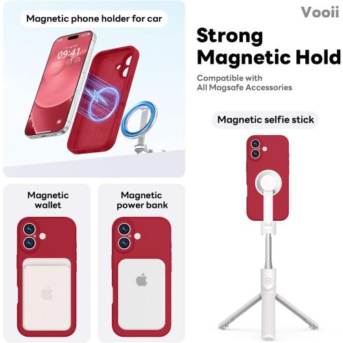 Vooii Magnetic for iPhone 17 Case, Compatible with Magsafe (Premium Liquid Silicone) (Integrated Camera Control Button) Full Body Protective Anti-Scratch Microfiber Lining 6.3, Red