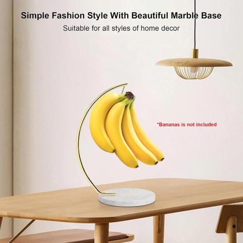 Livabber Banana Holder with Marble Base, Metal Banana Hanger Modern Tree Stand with Hook, Stylish Banana Keeper Fresh Fruit Storage Organizer Freestanding for Kitchen Countertop (Gold, Single Hook)