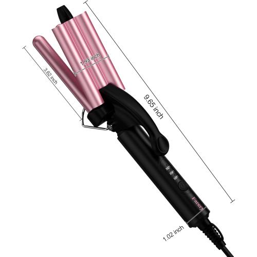 Farery Mini 3 Barrel Hair Waver - Portable Beach Wave Curling Iron for Short Hair, 1/2 Inch Ceramic Crimper with 3 Temp Settings & 30s Fast Heating, Dual Voltage Travel Hair Waver for Women, Pink