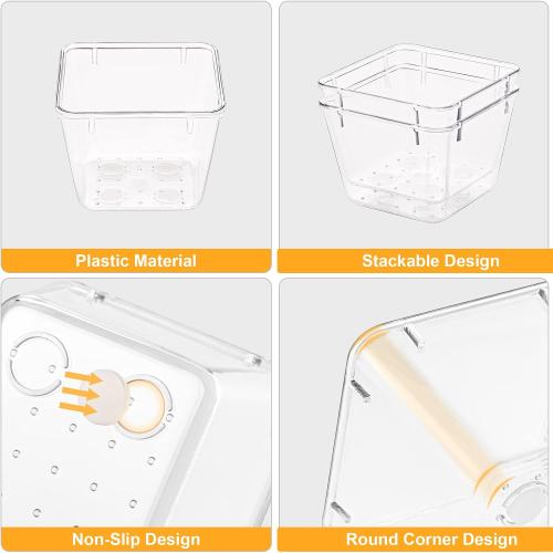 SMARTAKE 28 Piece Drawer Organizers with Non-Slip Silicone Pads, 4-Size Desk Drawer Organizer Trays Storage Tray for Makeup, Jewelries, Utensils in Bedroom Dresser, Office and Kitchen, Clear