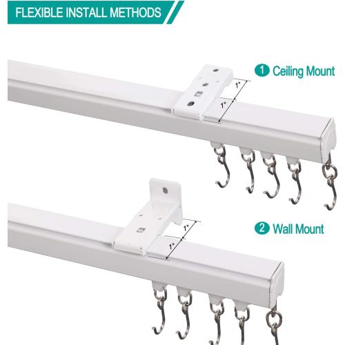 ChadMade Ceiling/Wall Mount Curtain Track Rod Set with Hooks, 6ft - 9ft Adjustable Length Window Rod Track Curtain Rail System For Living Room, Work with Grommet and Pinch Pleated Curtain, White