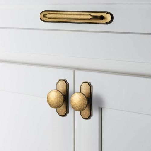 Goo-Ki 2 Pack Antique Brass Cabinet Pulls with Backplate Spacer, 5 Hole Center Kitchen Drawer Pulls Handles with Base Plate Zinc Alloy Hardware