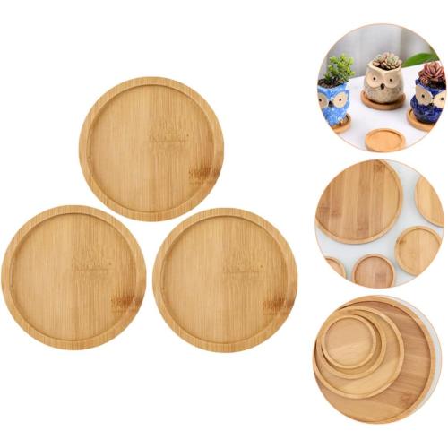 Wood Succulent Plant Tray for Indoor/Outdoor Use Round Bamboo Pot Saucer Water Draining Feature for Balcony and Garden 3-Piece Set