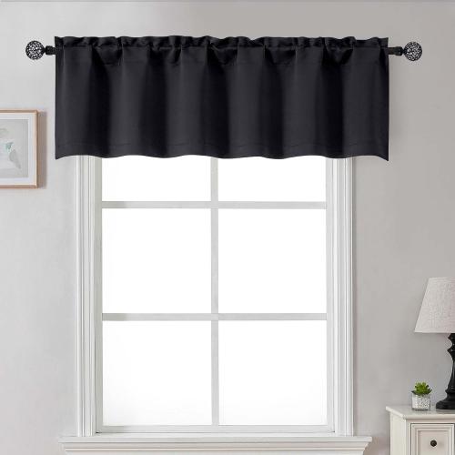 Gwine Black Valance for Windows, Small Blackout Valance Kitchen Curtains for Bathroom Basement, Modern Rod Pocket Thermal Insulated Window Treatment, 60 Wx14 L, 1 Piece