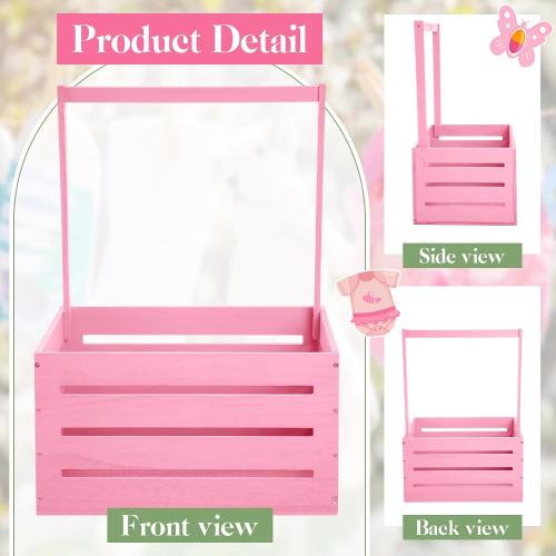 Barydat Wooden Baby Shower Crate Closet, Baby Basket with Handle, Personalized Basket Gifts, Easy Assembly Baskets for Newborn Boy Girl Welcome Gift for New Mom Parents(Pink)