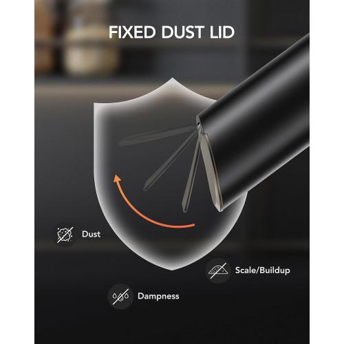 FORLIM Gravity Electric Salt and Pepper Grinder Set with Dust Cover LED Upgraded Batteries Powered Automatic Pepper Grinder Adjustable Coarseness, L Capacity for Kitchen Travel, White & Black