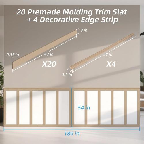 Art3d Premade Board and Batten Paintable Wainscoting Kit, MDF Accent Wall Panel for Kitchen Bedroom Living Room Home Decor Covers 189 x 54 in. Molding Trim Slat with Edge Strip