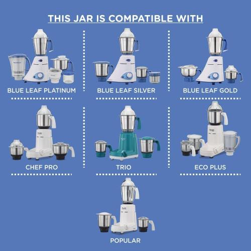 Preethi MGA-504 Stainless Steel Genie Jar for Eco Twin, Plus/Chef Pro and Blue Leaf, 0.5-Liter, Silver