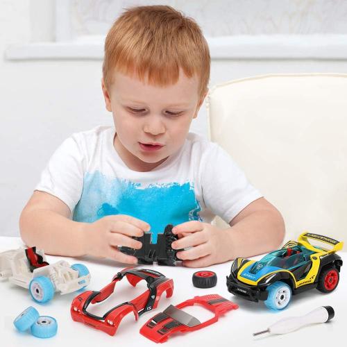 M MOOPAI Pull-Back Toy Cars Take Apart Race Car DIY Car Assembly Toy Tool Kit Build Your Own Car Educational Toy for Kids Boys & Girls Toys Aged 3  (Yellow Blue)