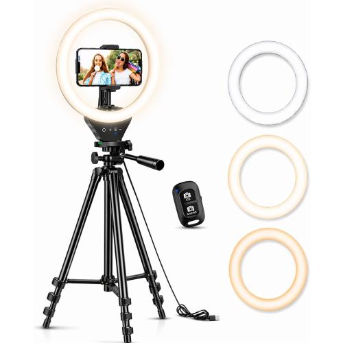 Sensyne Ring Light with Stand, 50 Phone Tripod for iPhone & Android, LED Ring Light with Remote, 3 Color Modes & 10 Brightness Levels for TikTok, Zoom & Video Recording